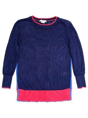 Boden Linen Colorblock Pullover Sweater Navy Blue Pink Size S